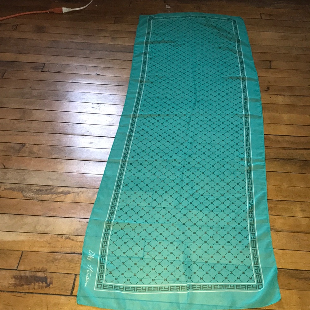 Effy Teal Green Patterned Silk Scarf Wrap 48x16-ish